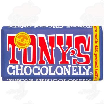 Tony's Chocolonely Dunkle Milch 42% Pretzel Toffee Chocolade Reep 180 g