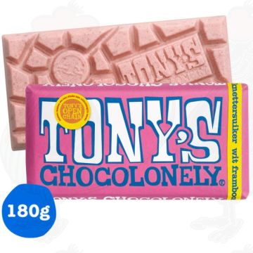 Tony's Chocolonely Weiß 28% Himbeer Knisterzucker Chocolade Reep 180 g
